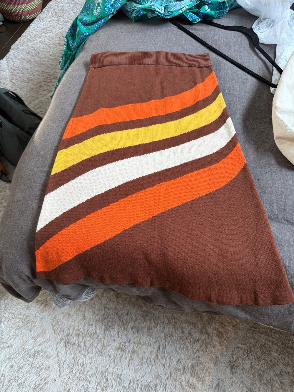 XOXO Brown Midi Skirt with Orange, Yellow & White Stripes